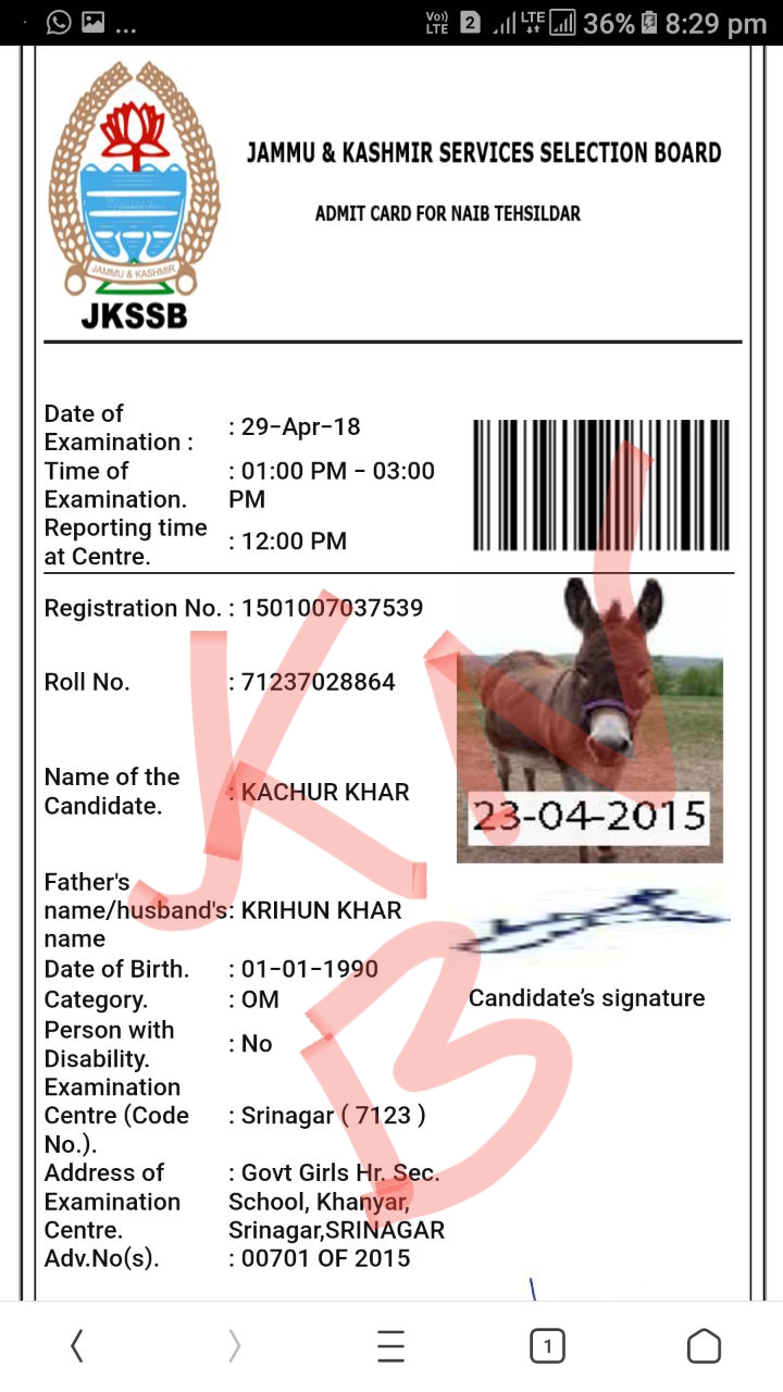 JKSSB to conduct written test of Donkey